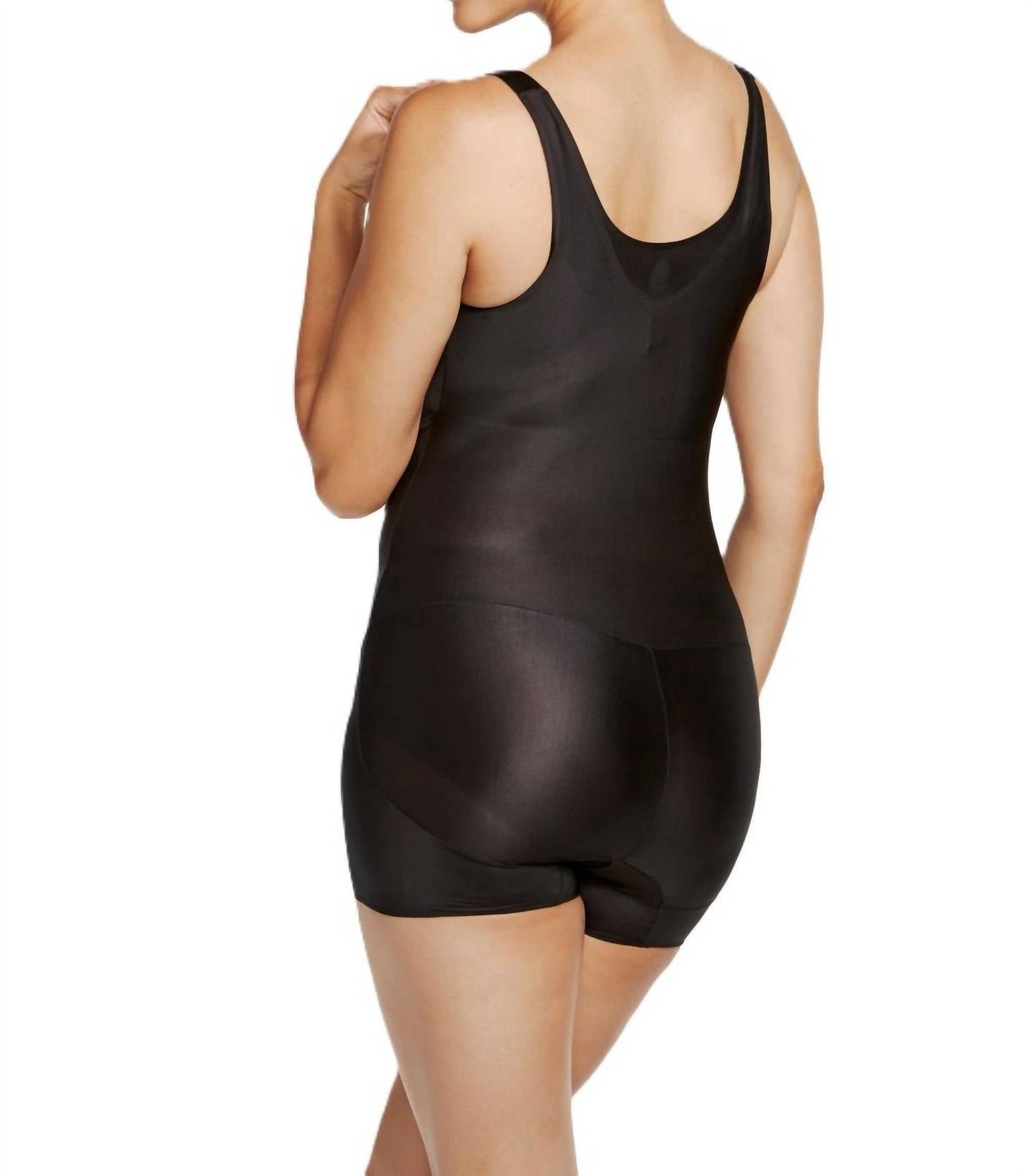 TC Fine Intimates Skin Benefit Open Bust Boyshort Bodysuit in black - women's shirt - detail view