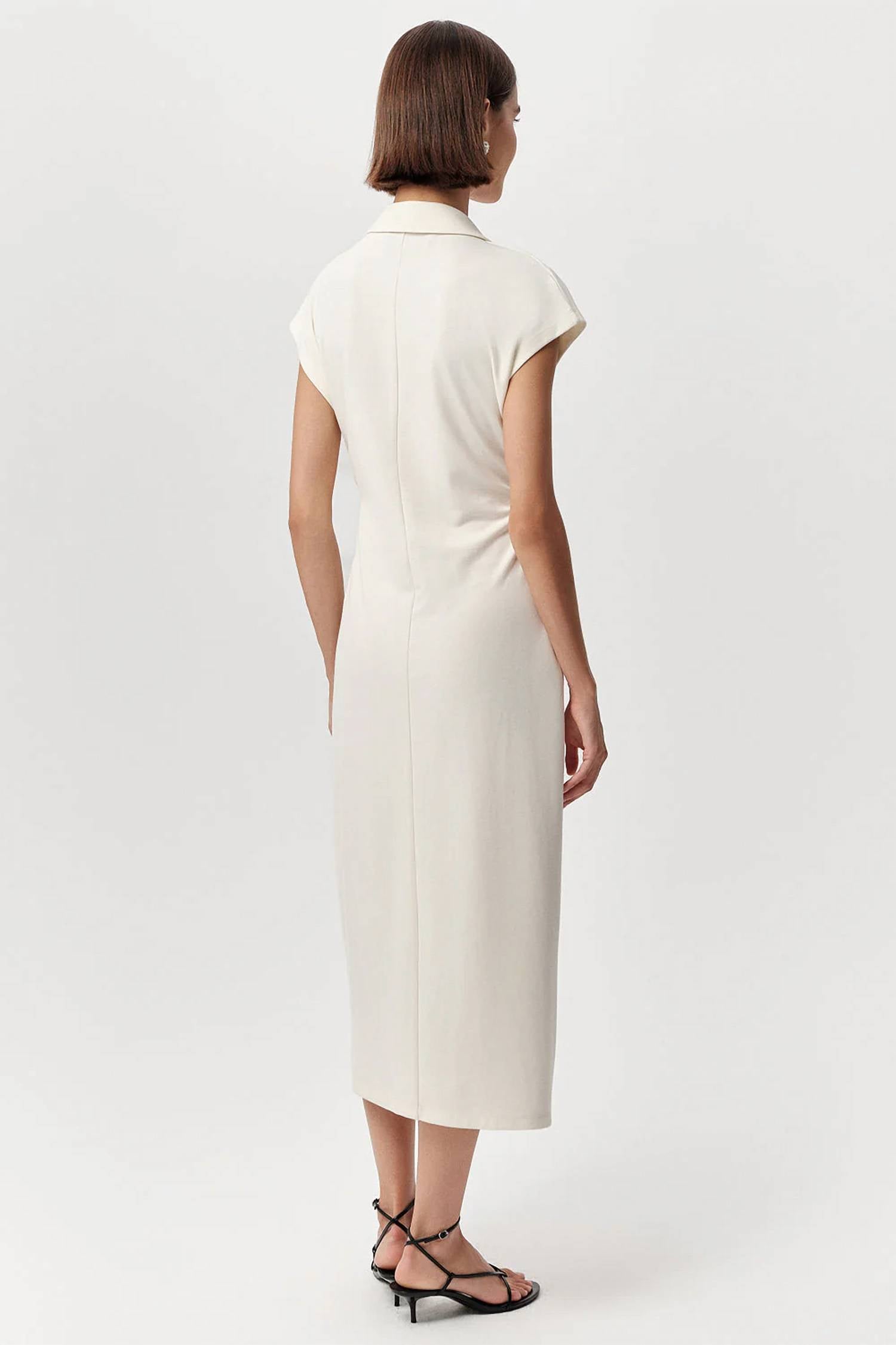 Exquise - Ursula Collared Gathered Waist Midi Dress