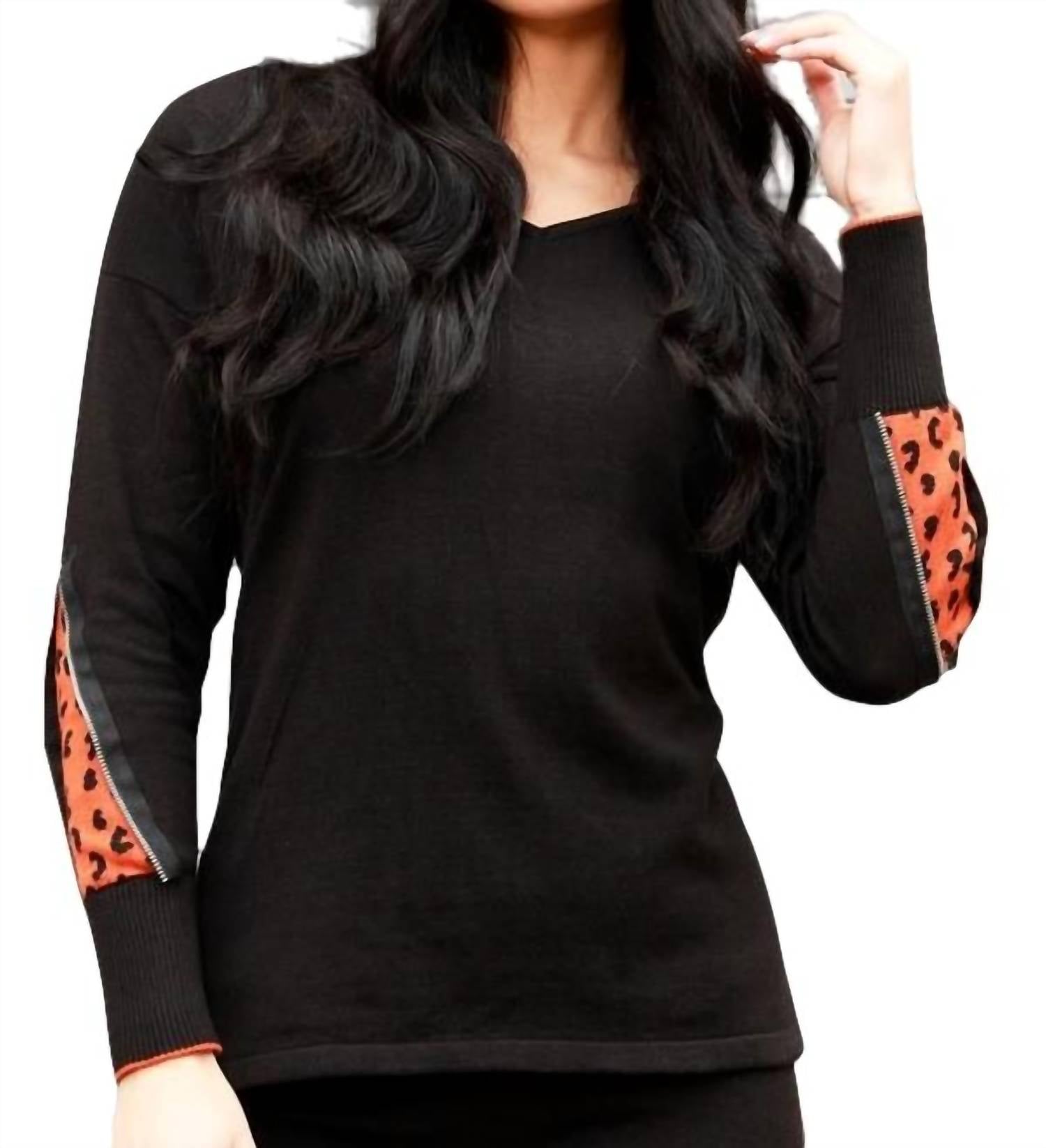 Cheetah V-Neck Sweater with Zip Sleeves