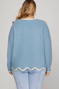 She + Sky - LONG SLEEVE SCALLOP HEM SWEATER
