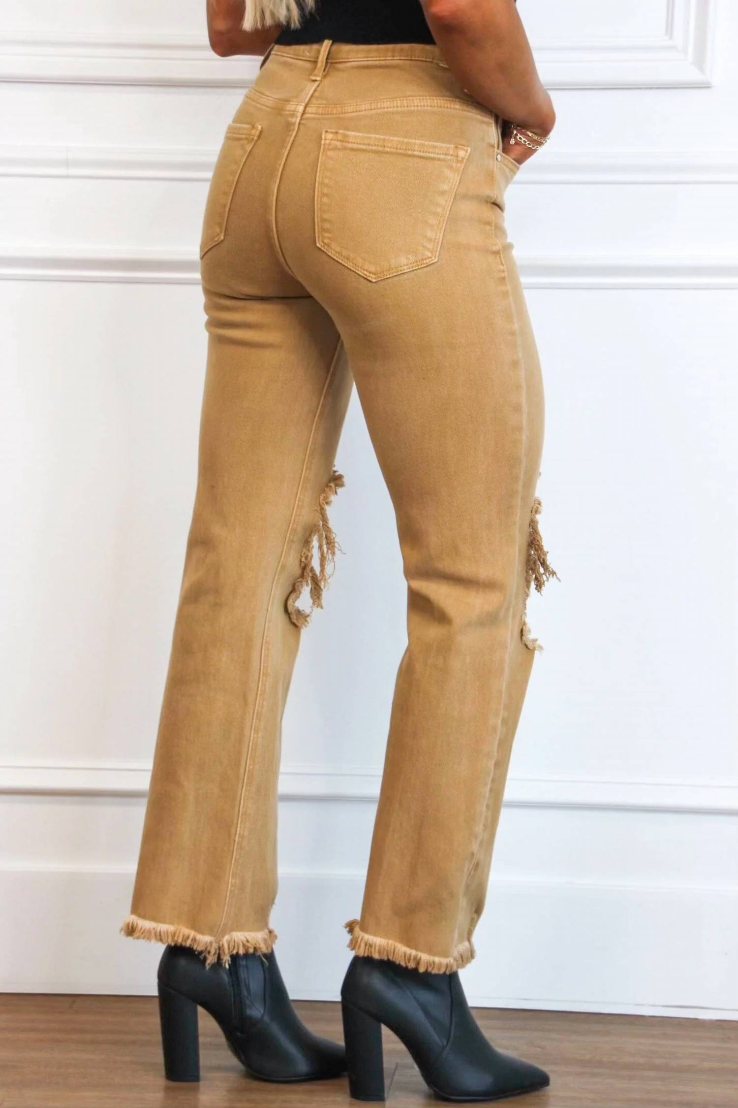 Risen - Riva Distressed High Rise Straight Jeans