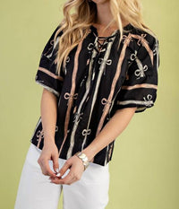 Gigio - Bow Print Front Tie Top