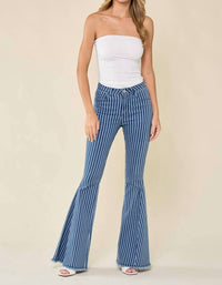 Wisteria Lane - Striped Stretchy Bellbottom Jeans