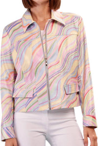 Insight Lakelyn Liquid Pastel Mix Metallic Vegan Leather Zip Up Jacket in multi - women's jacket - detail view