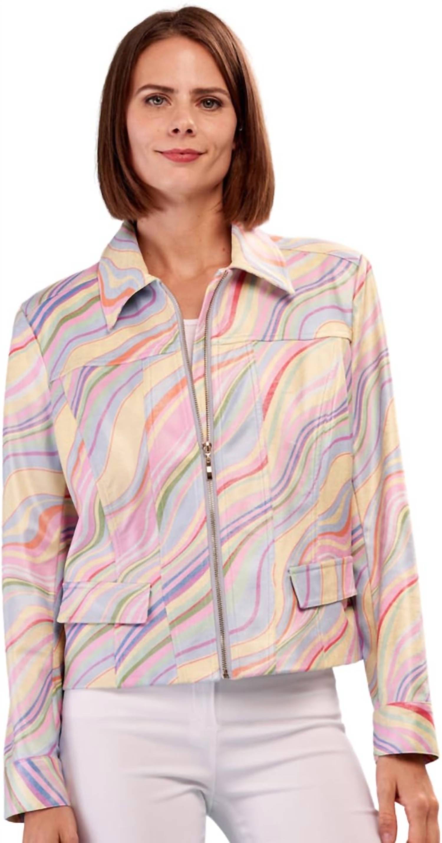 Insight Lakelyn Liquid Pastel Mix Metallic Vegan Leather Zip Up Jacket in multi - women's jacket - alternate view