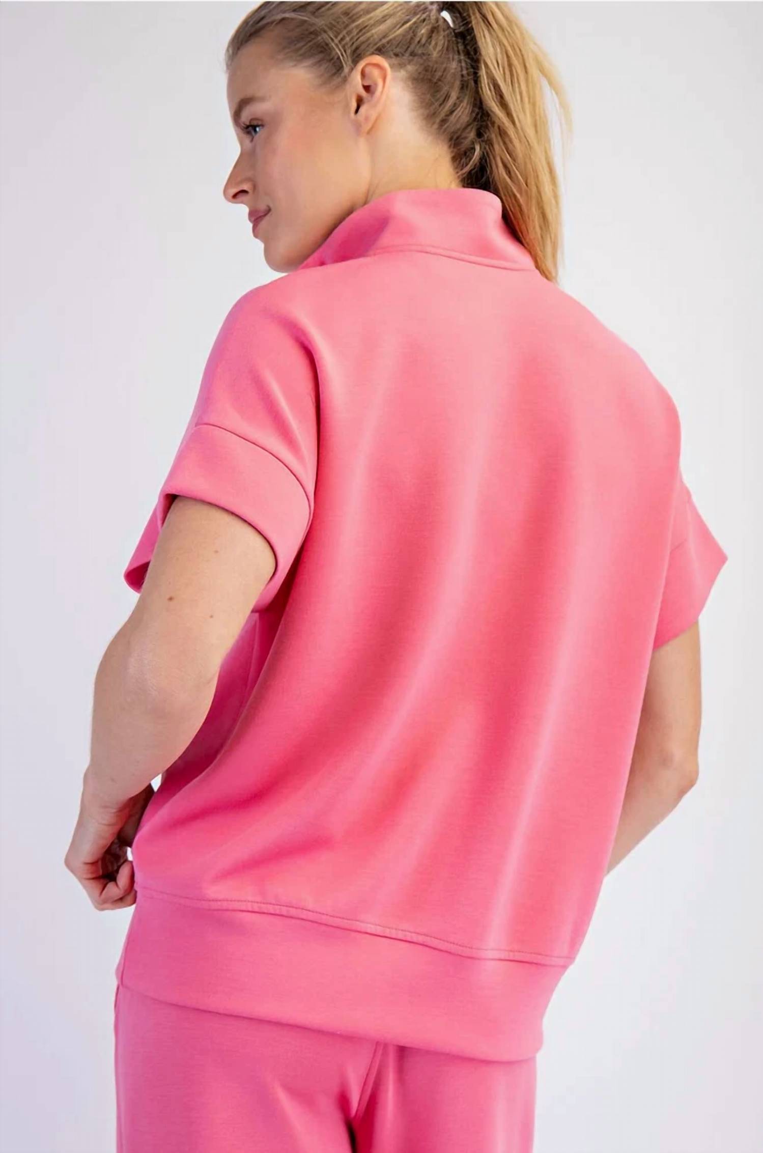 Rae Mode - Modal Quarter Zip Short Sleeve Top