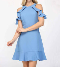 Fate - Cold Shoulder Ruffle Sleeve Mini Dress