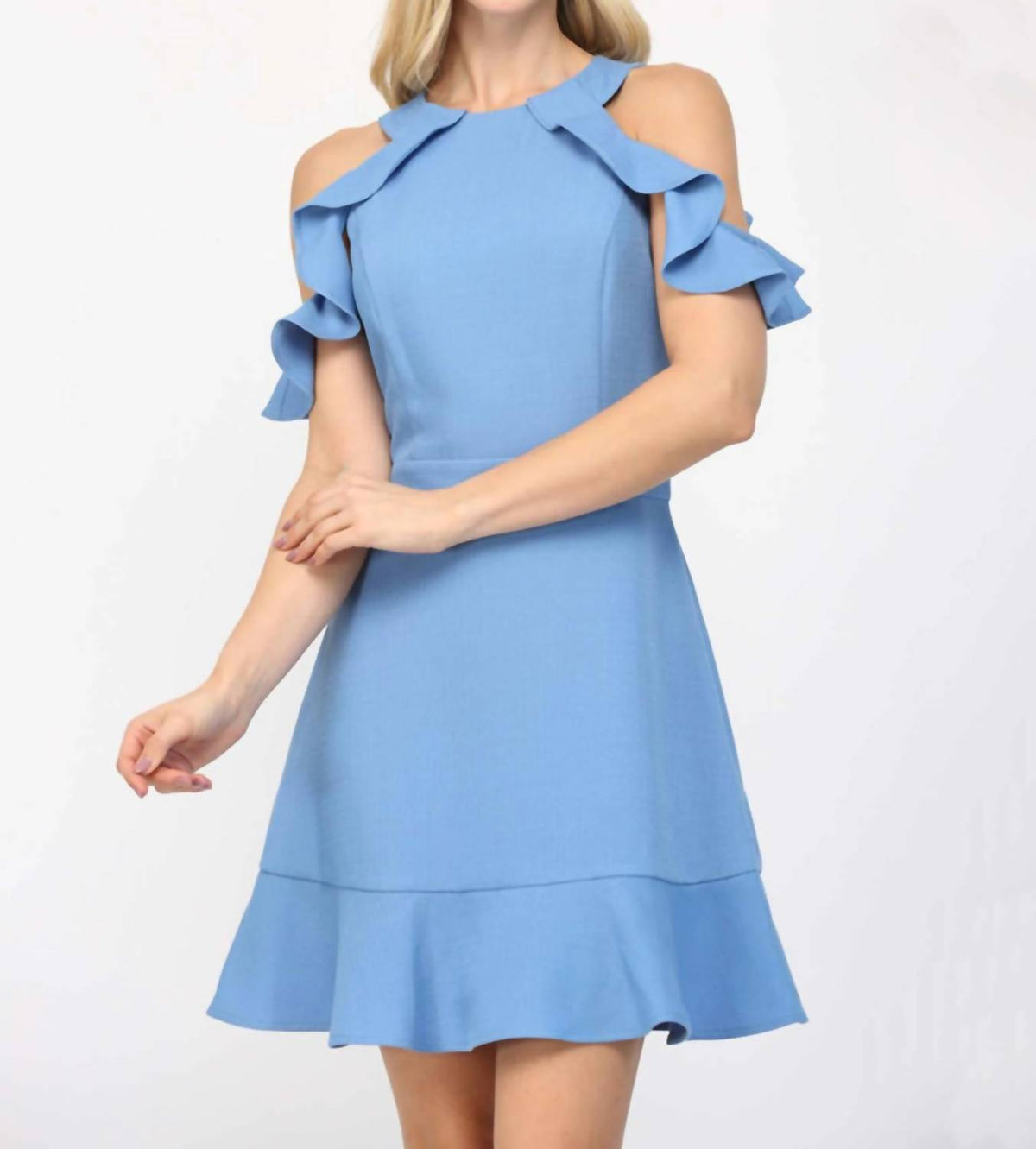 Fate - Cold Shoulder Ruffle Sleeve Mini Dress