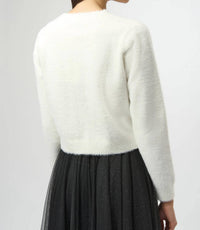 Joseph Ribkoff - Feather Yarn Cardigan with Rhinestone Bow