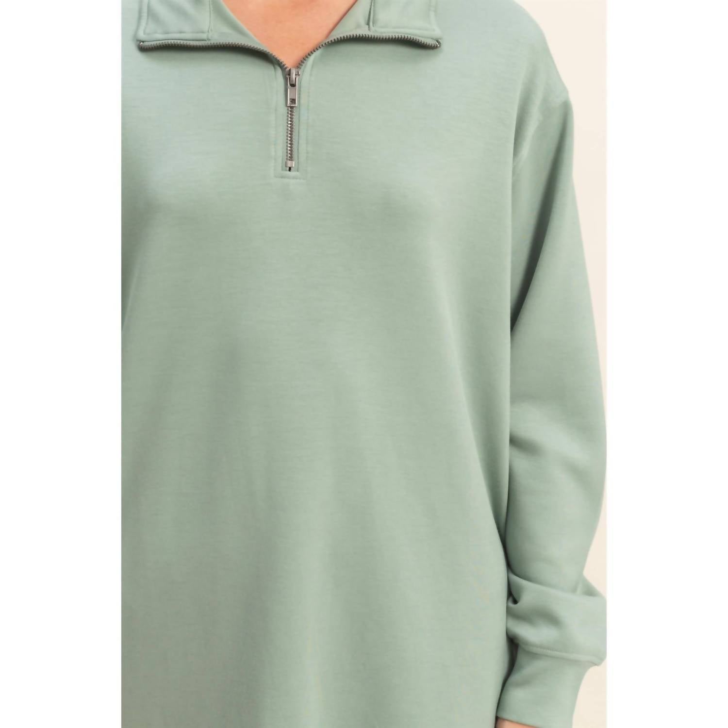 Double Zero - Double Knit Half Zip Up Long Sleeve Mini Dress