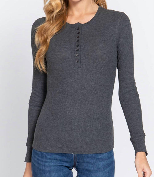 Active Basic - Henley Long Sleeve Thermal Jersey Top