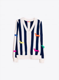 Vilagallo - Dog Embroidery Striped Cardigan