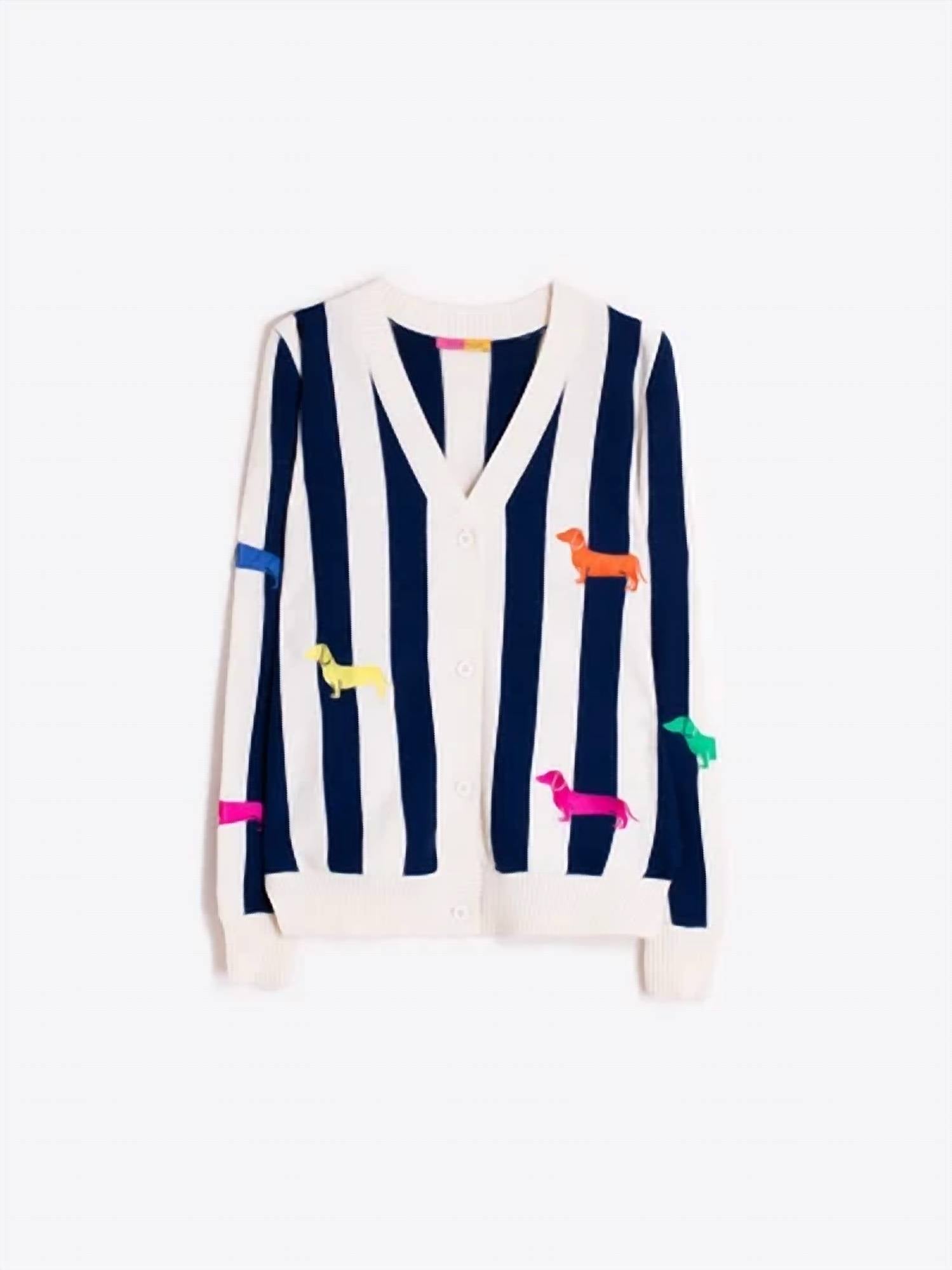 Vilagallo - Dog Embroidery Striped Cardigan