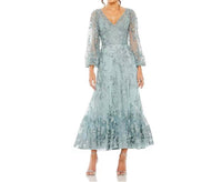 Mac Duggal - V-neck Embroidered A-line Tea Length Dress