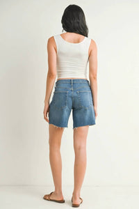 JUST BLACK DENIM Mid Rise Bermuda Shorts in medium denim - women's shorts - view 4