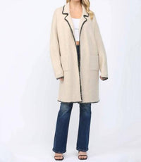 Fate - Contrast Whipstitch Notched Collar Open Cardigan