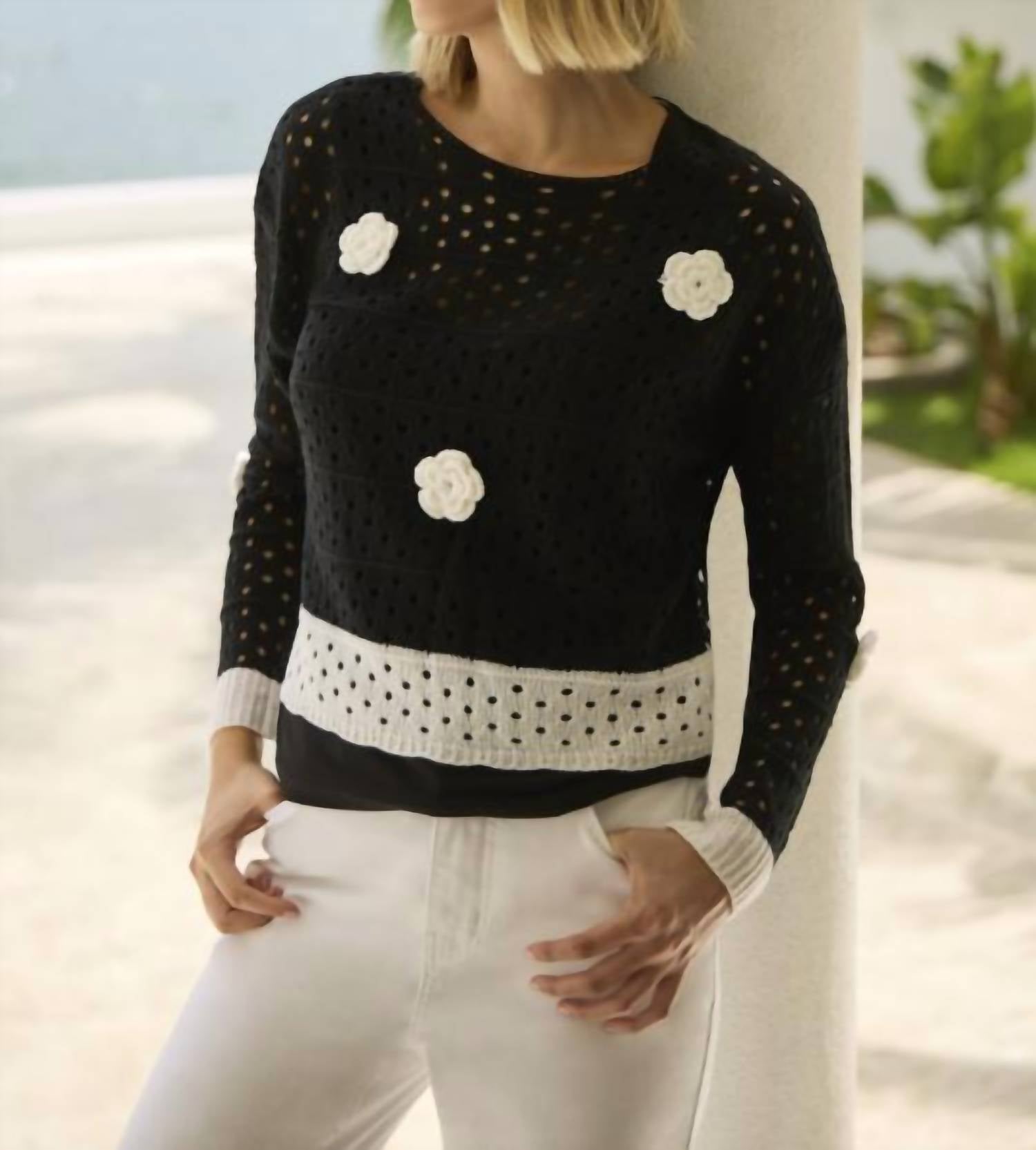 Frank Lyman - Open Knit Sweater w/ Flowers