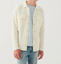 Patrick Assaraf Button Front Patch Pocket Knit Jacket in off white - men's jacket - detail view