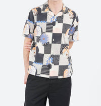 Wax London Didcot Grid Floral Short Sleeve Shirt in black multi - men's shirt
