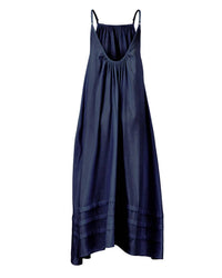 Nary - Women's Pleated A-line Linen Maxi Tank Dress