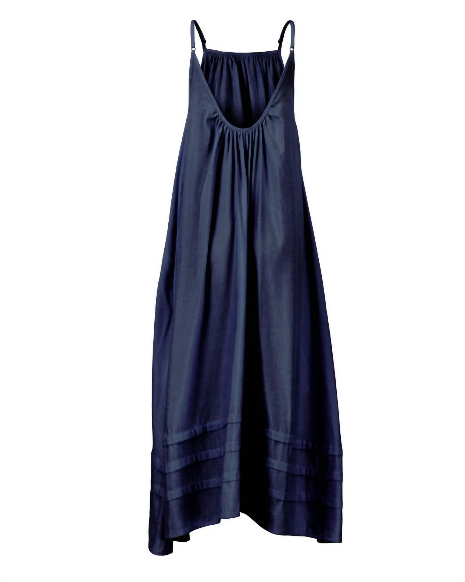 Nary - Women's Pleated A-line Linen Maxi Tank Dress
