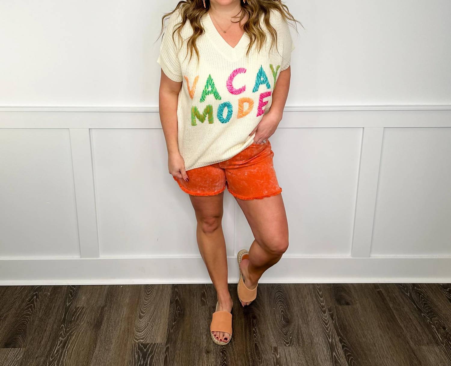Bibi - Vacay Mode Knit Short Sleeve Graphic Top