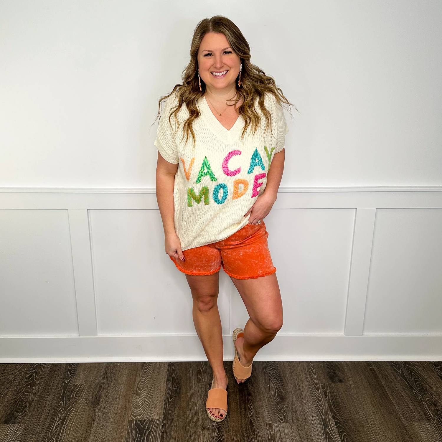 Bibi - Vacay Mode Knit Short Sleeve Graphic Top