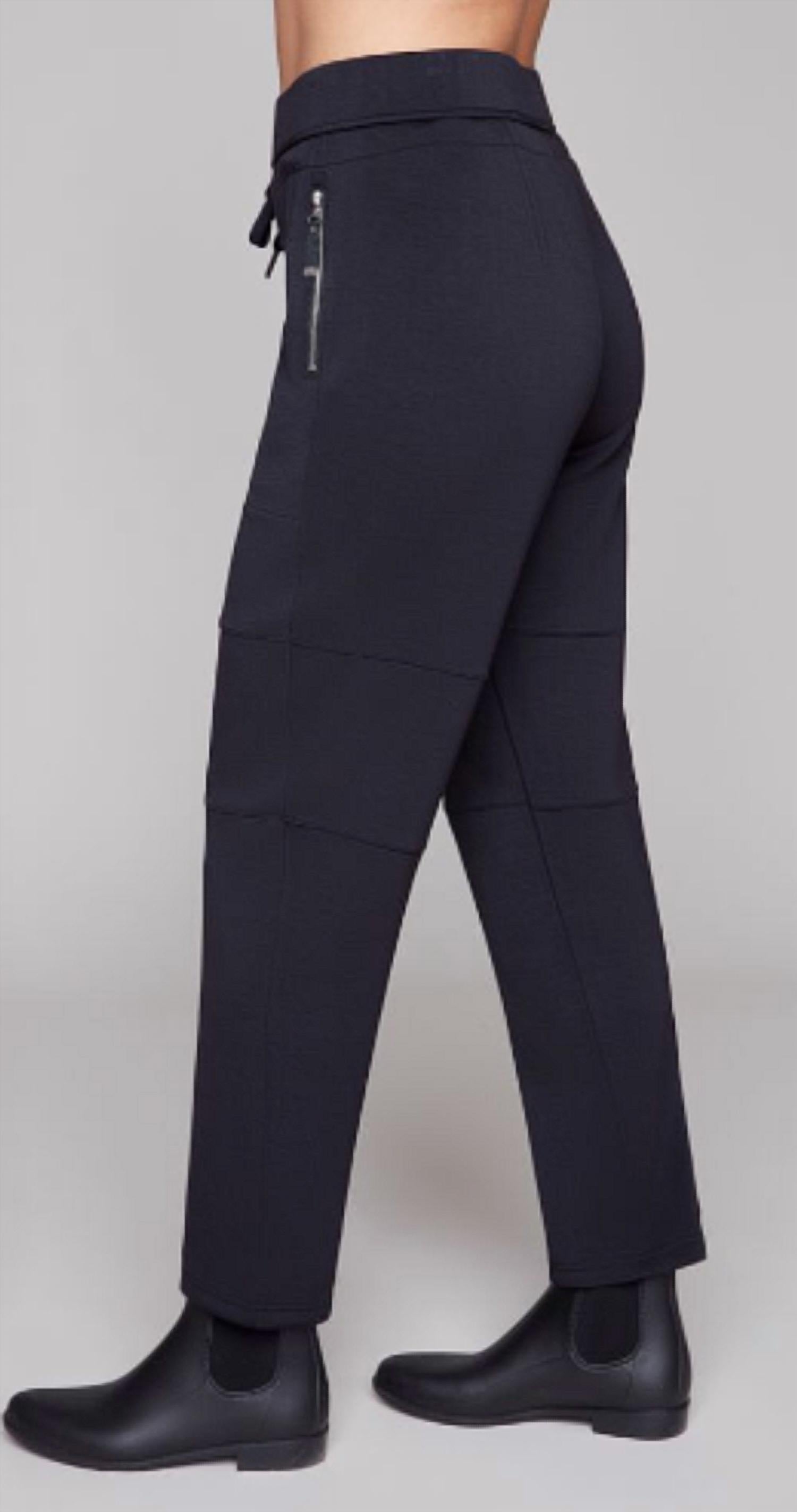 Carre Noir Stylish Side Zipper Knit Pant in black - women's pants - detail view