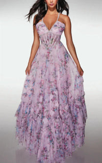 ALYCE PARIS Floral A-Line Dress With Pearl Accents in pink floral print - women's dress