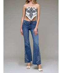 Hidden - Applique Low Rise Flare Jeans