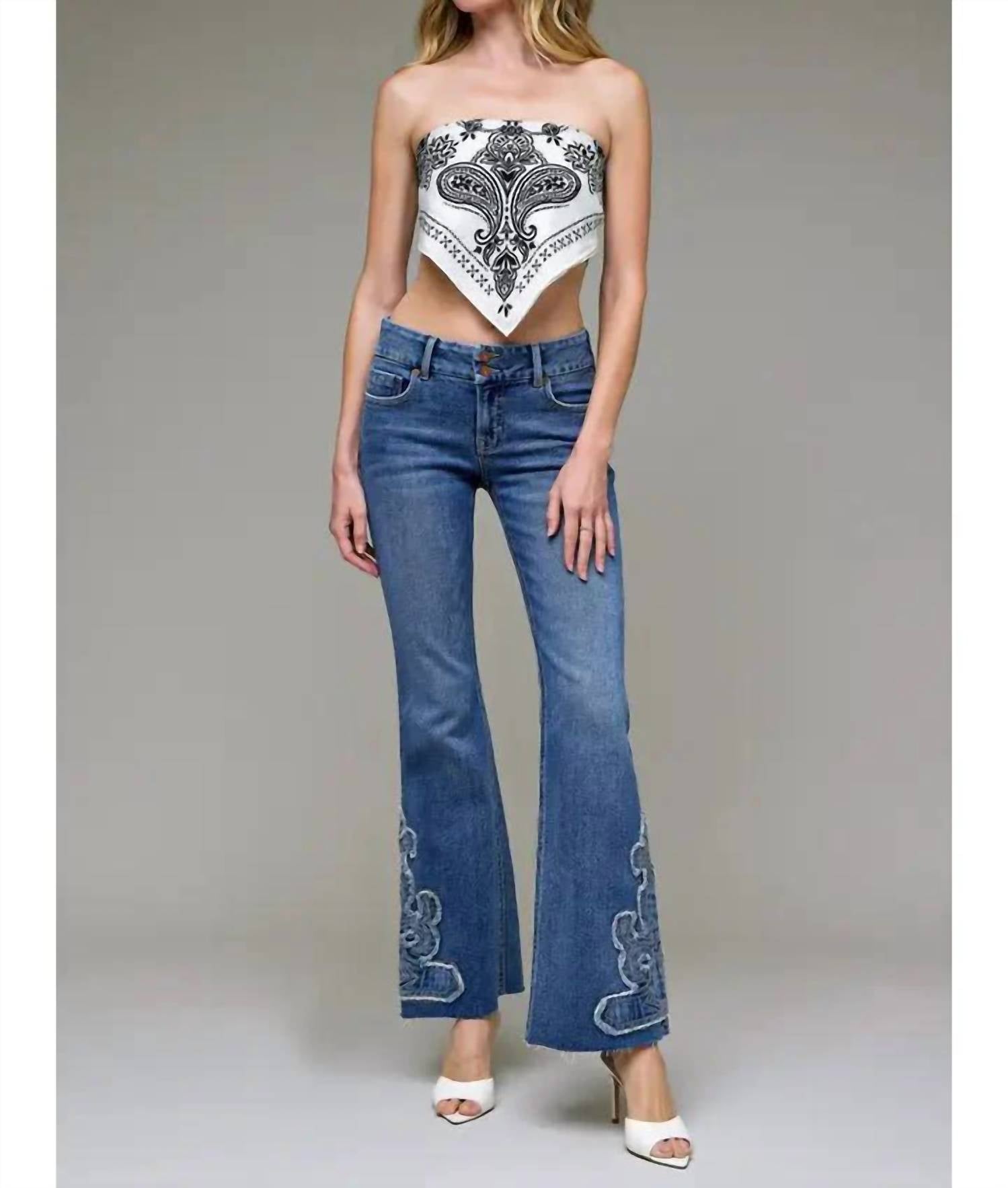 Hidden - Applique Low Rise Flare Jeans