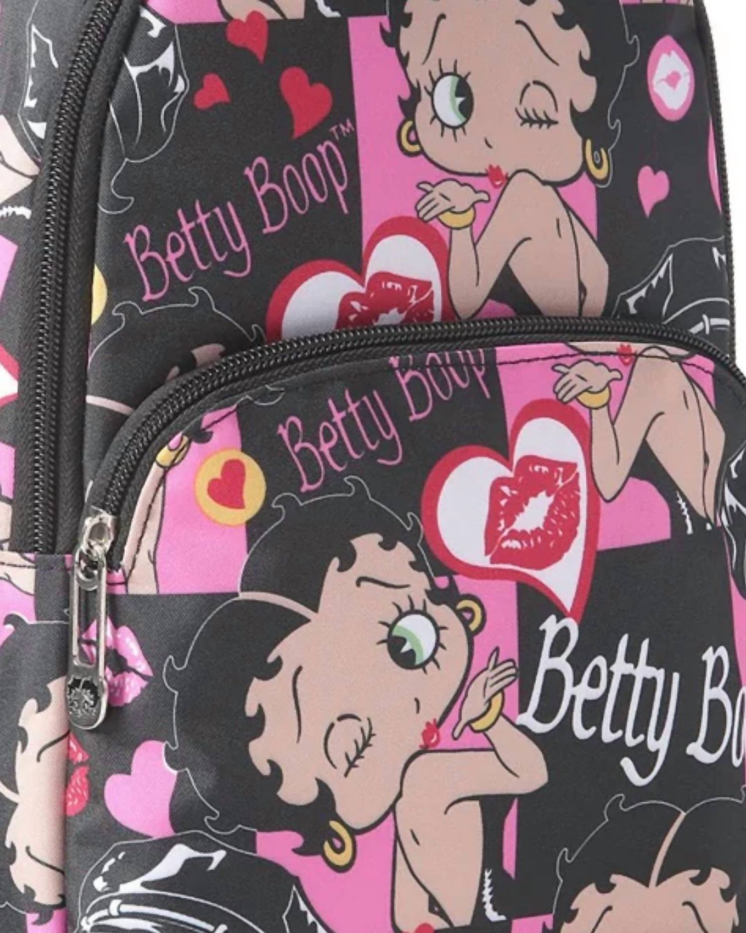 Betty Boop Women's Mini Backpack in black pink - women's bag - detail view