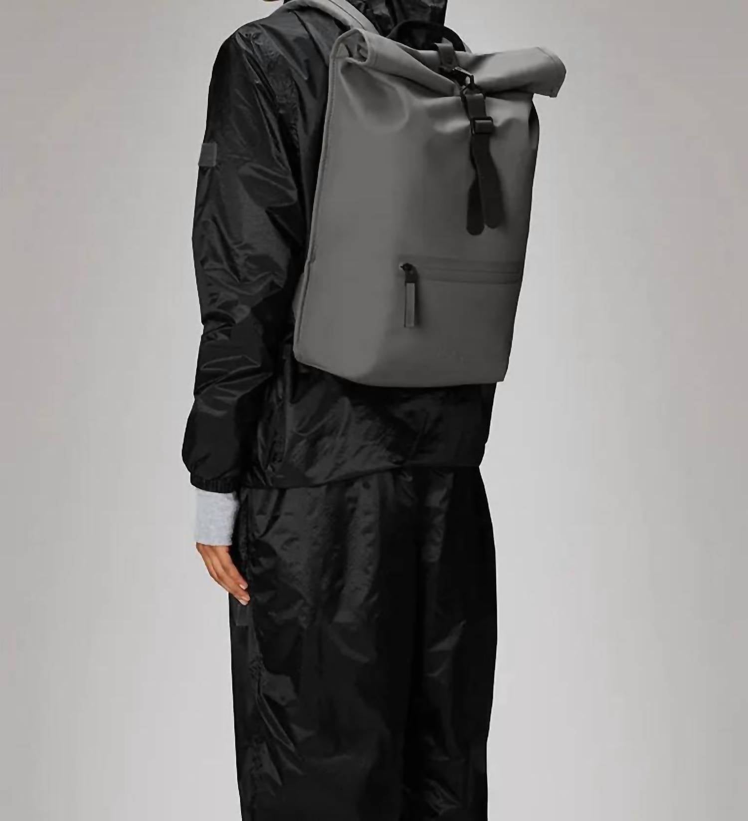 Rains Women's Rolltop Rucksack Bag in grey - women's bag - alternate view