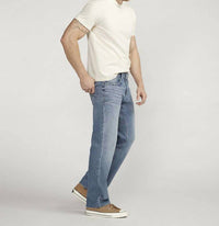 Silver Jeans Co Zac Relaxed Fit Straight Leg Jeans in light indigo wash - men's jeans - detail view