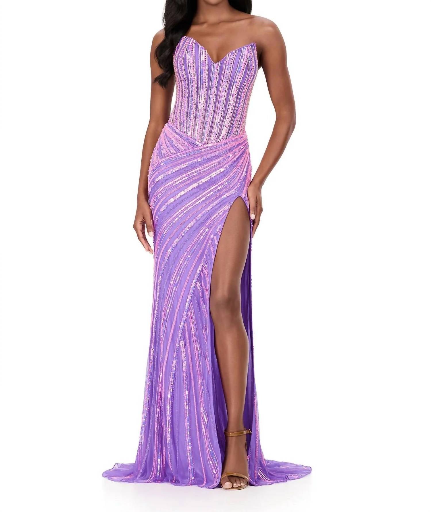 ASHLEYlauren Sweetheart Beaded Prom Dress in orchid - women's dress