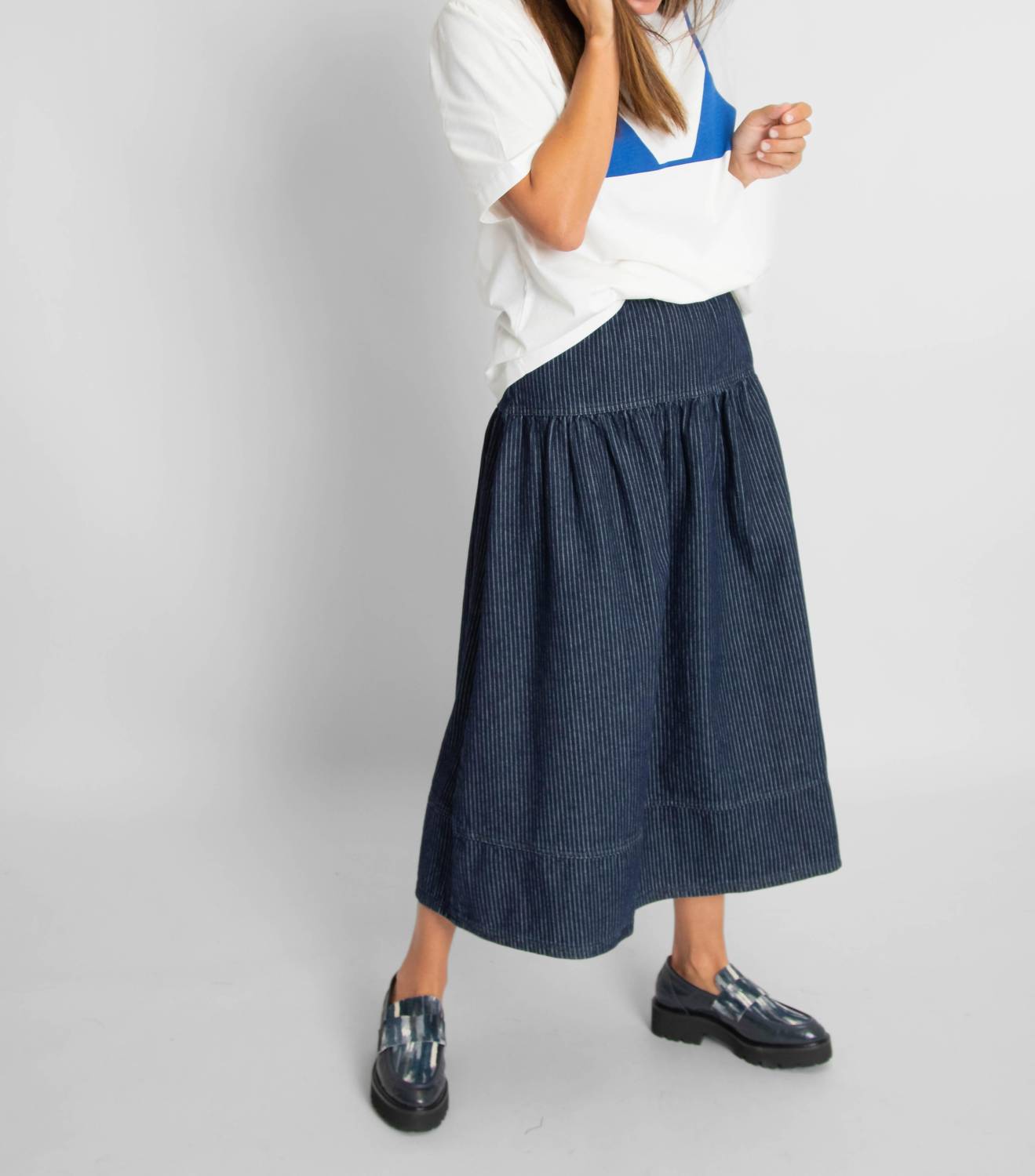 Bobo Choses - Evase Pinstripe Soft Denim Skirt