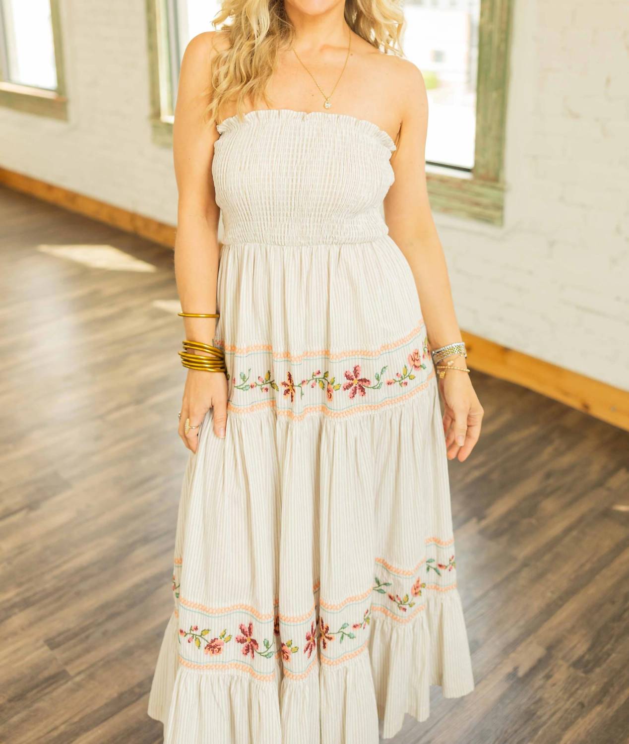By Together - Luna Cotton Striped Strapless Midi Dress
