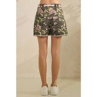 Veveret - Printed Denim Shorts With Drawcord Waist