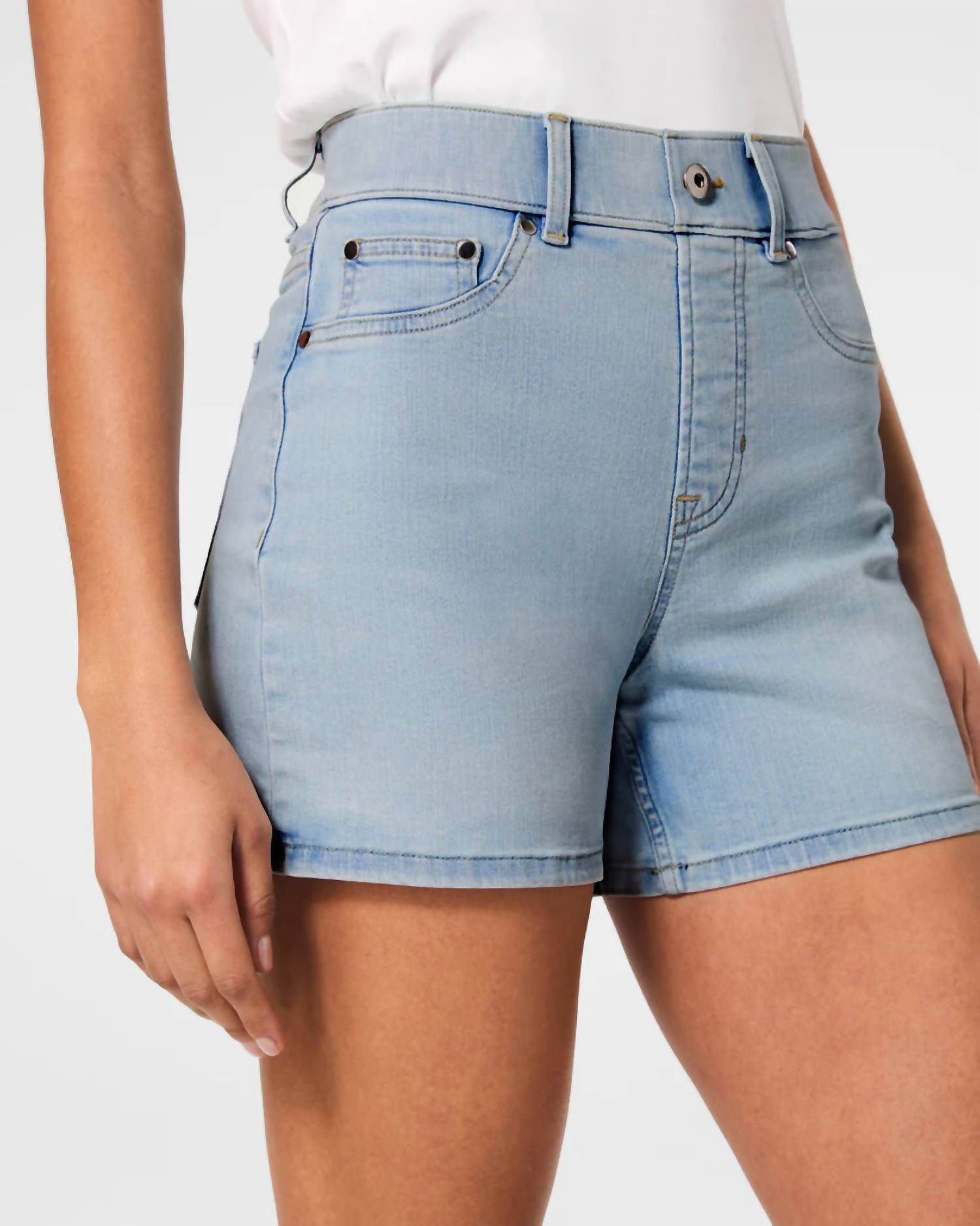 Spanx Pull On Denim Short in turner wash - women's shorts - detail view