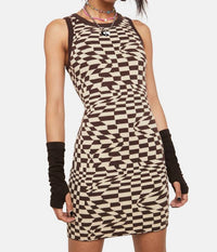Pretty Garbage - Geo Checkered Knitted Mini Dress