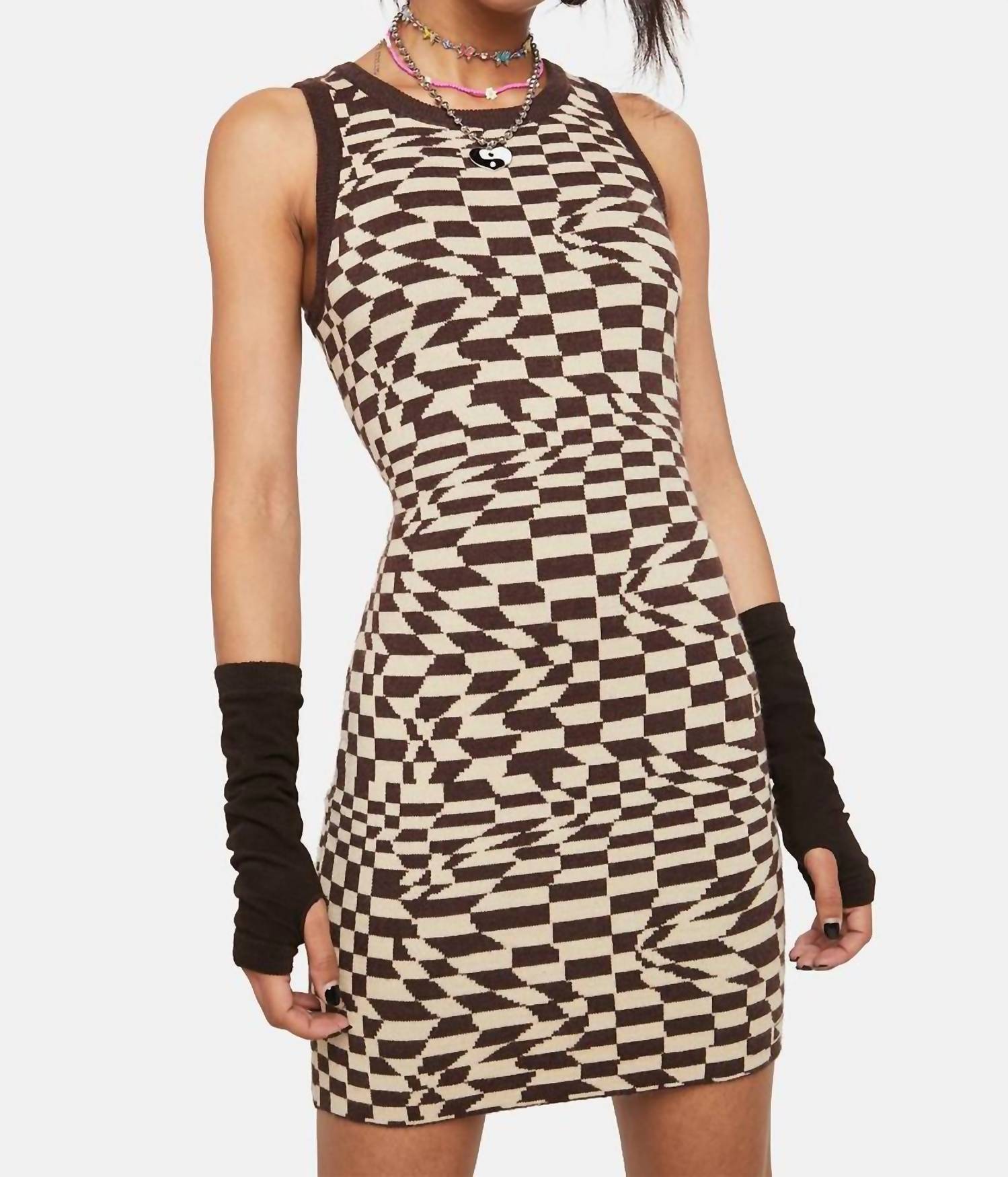 Pretty Garbage - Geo Checkered Knitted Mini Dress