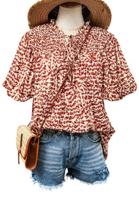 Fashionworks - Tie Split Neck Puff Sleeve Blouse