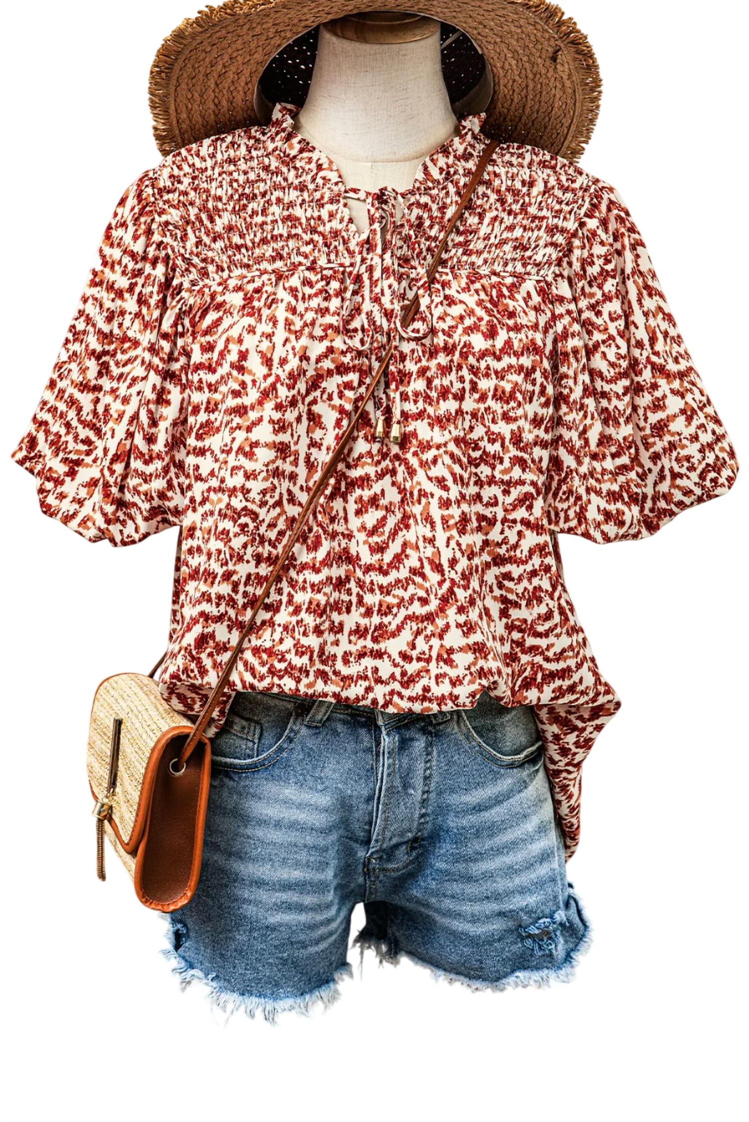 Fashionworks - Tie Split Neck Puff Sleeve Blouse