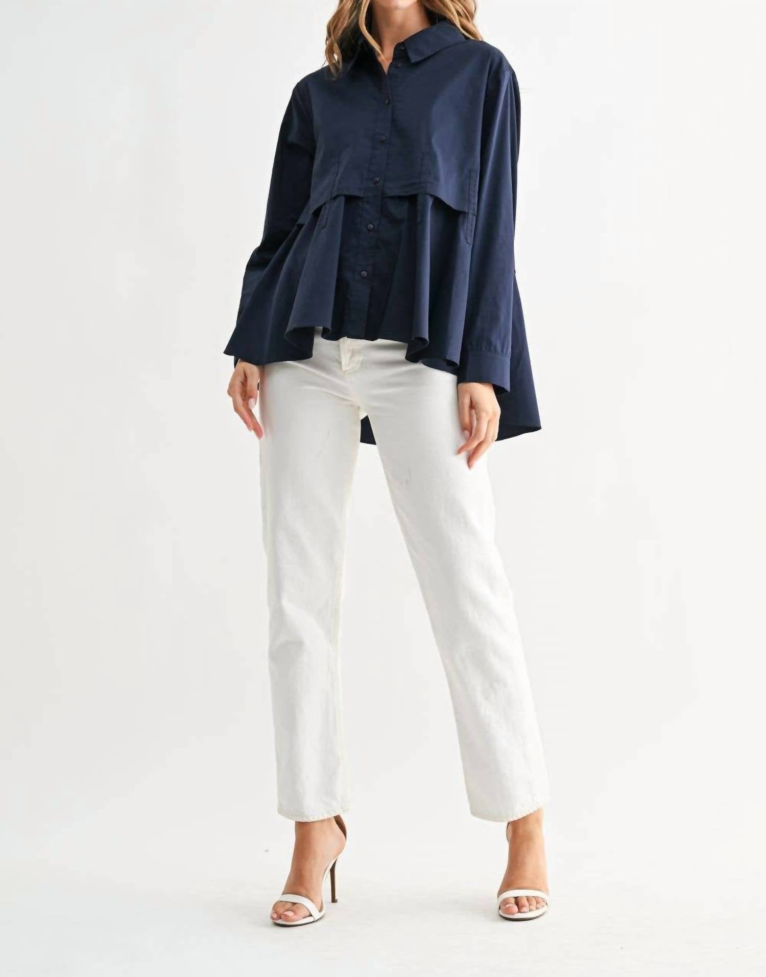 Joh Juellette Pleated Long Sleeve Top in blue - women's blouse