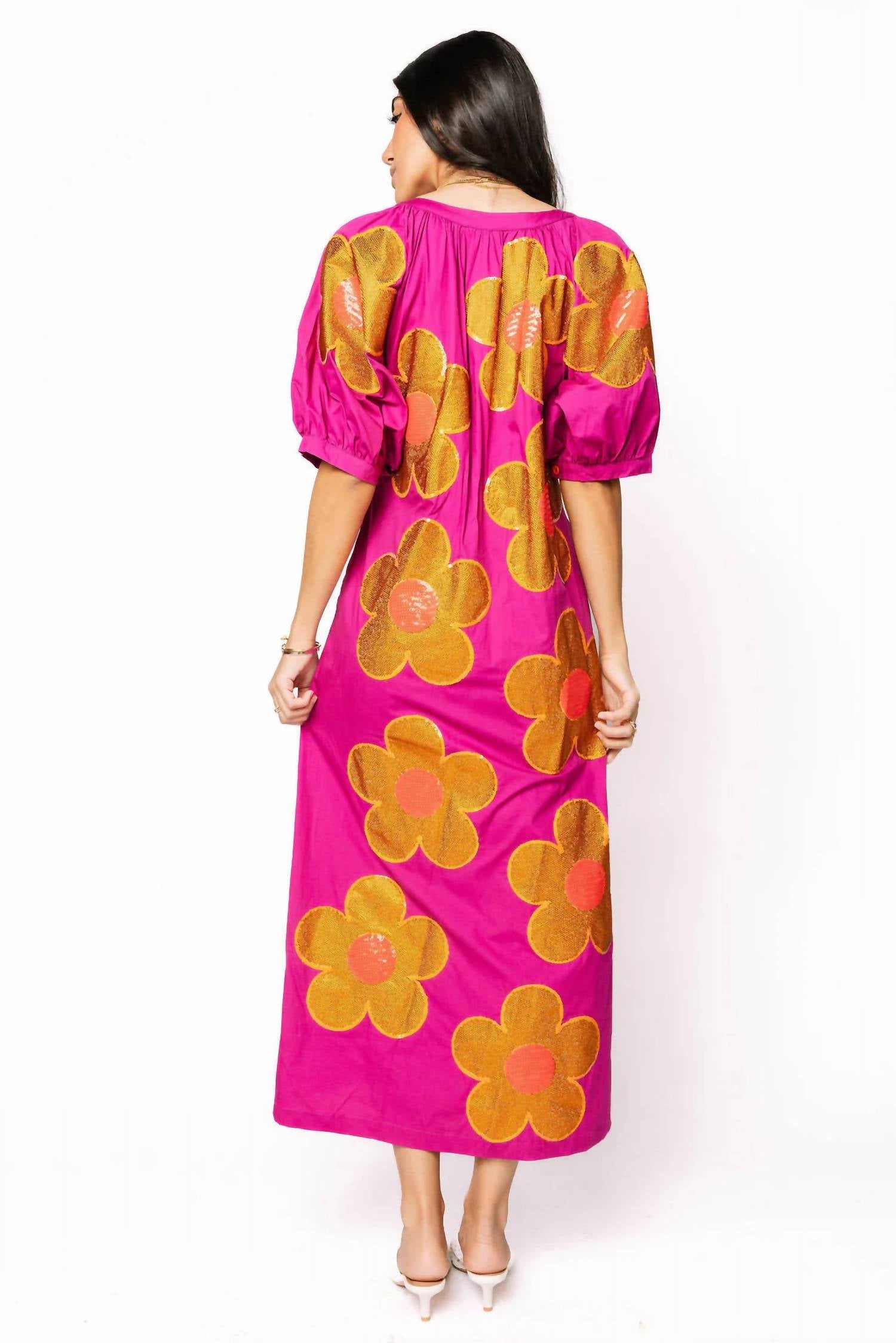 Queen Of Sparkles - Oversized Flower Button Up Maxi Dress