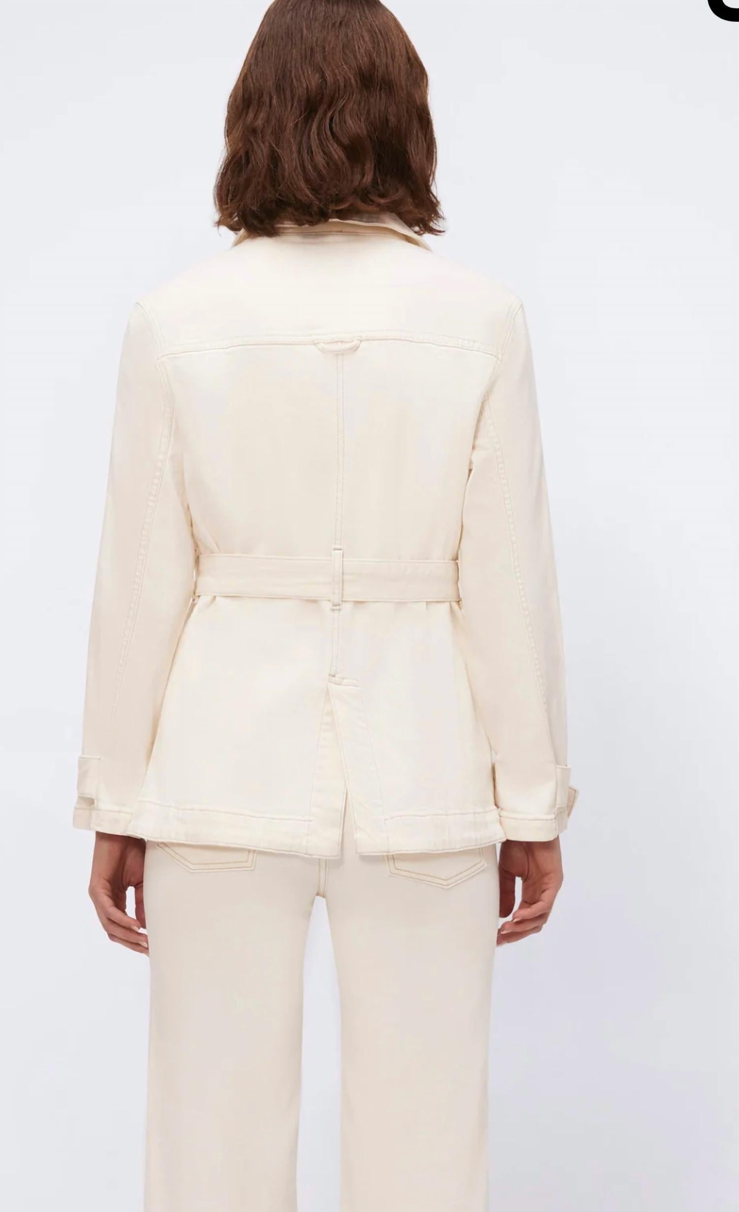 SIMKHAI Leora Belted Cargo Denim Jacket in ecru - women's jacket - detail view