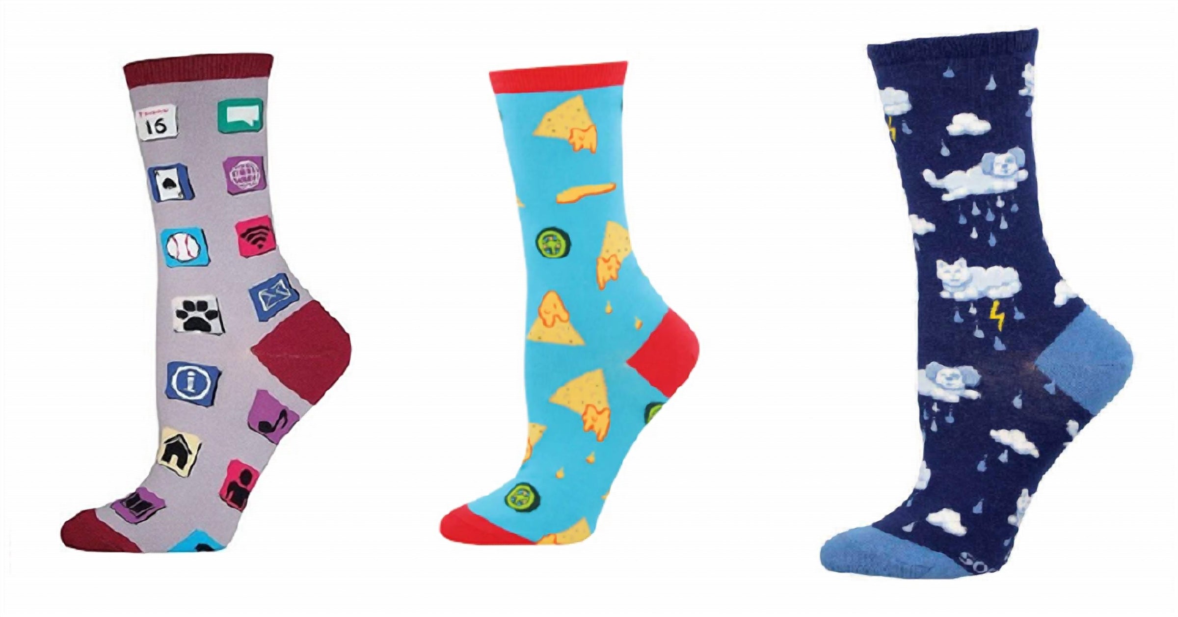 SOCKSMITH Women's Apps & Nacho Business & Raining Cats And Dogs Socks - Set Of 3 Pair in multi - women's accessory