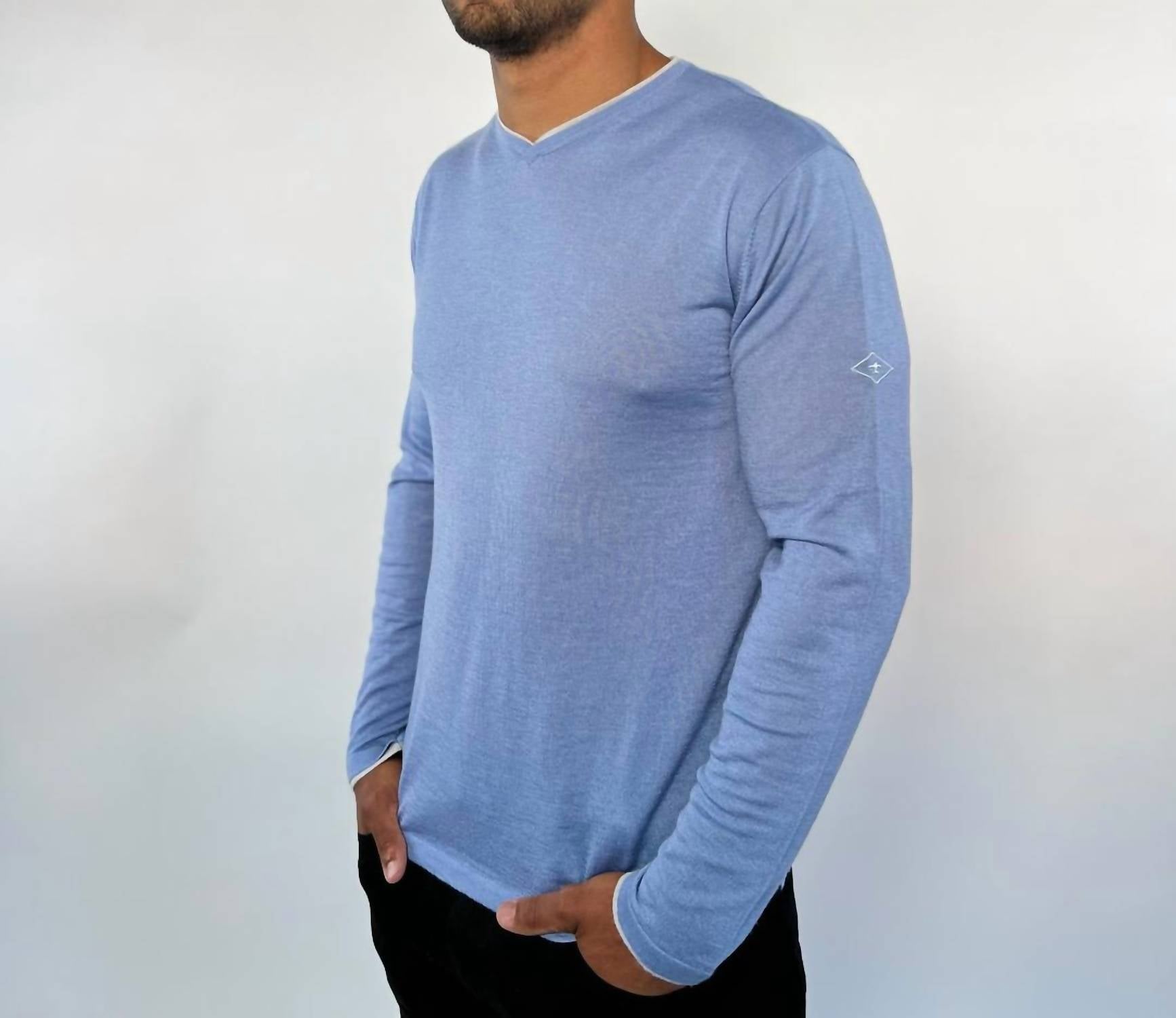Robert Comstock Cash-t Cashmere Silk Light Weight Sweater in sky blue - women's sweater - alternate view
