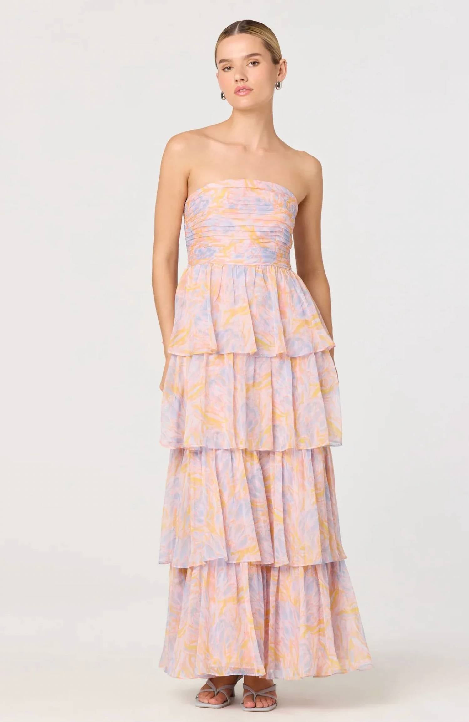 Astr - ANISHA STRAPLESS FLORAL RUFFLE MAXI DRESS