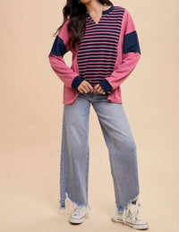 Anniewear - Striped Color Block Sweatshirt